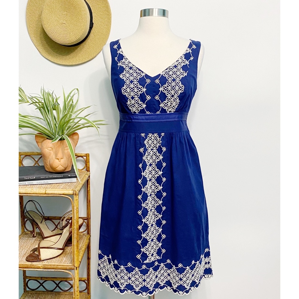 anthro | edme & esyllte camilla embroidered eyelet dress navy s